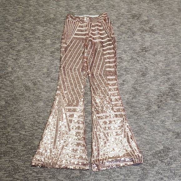 Boutique brand rose gold sequence flair leg pants - Picture 1 of 12